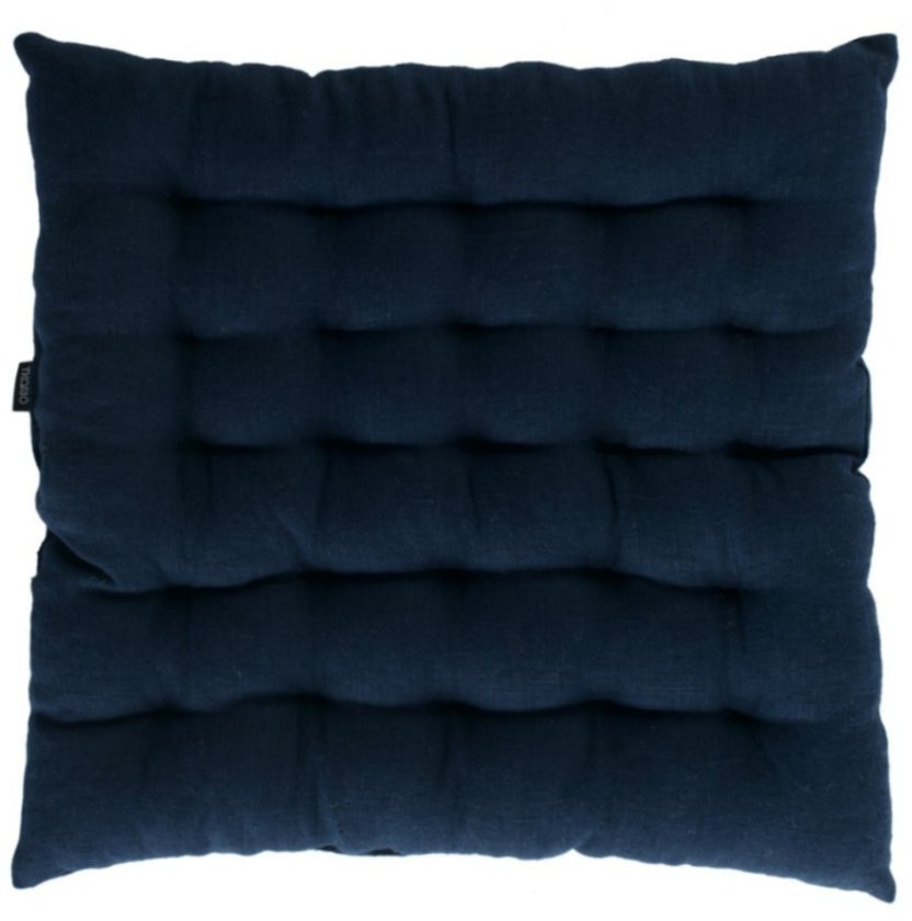 Подушка стеганая на стул из умягченного льна темно-синего цвета essential, 40х40 см (63481)