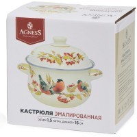 Кастрюля agness эмалированная с эмал.крышкой серия &quot;снегири&quot;, 1.5 л, 16*10 см (934-745)