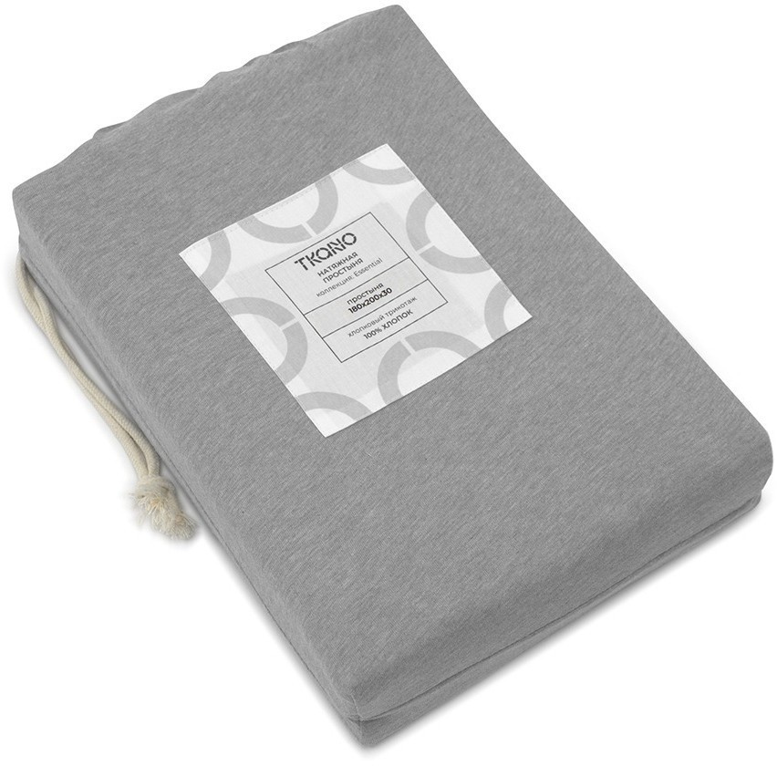 Простыня на резинке из хлопкового трикотажа серого цвета из коллекции essential, 180х200х30 см (76111)