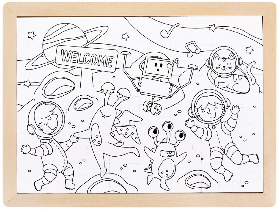 Пазл для детей "Космические друзья", 2в1 (пазл и раскраска в рамке), серия "Умняша" (E1644_HP)