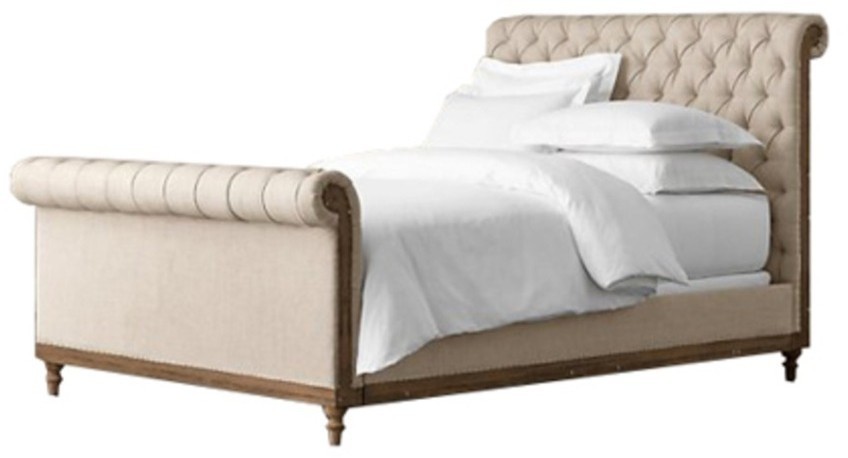 Кровать Тафтид VT10943-01-02, каркас массив дуба, обивка лен, Cream, RESTORATION HARDWARE