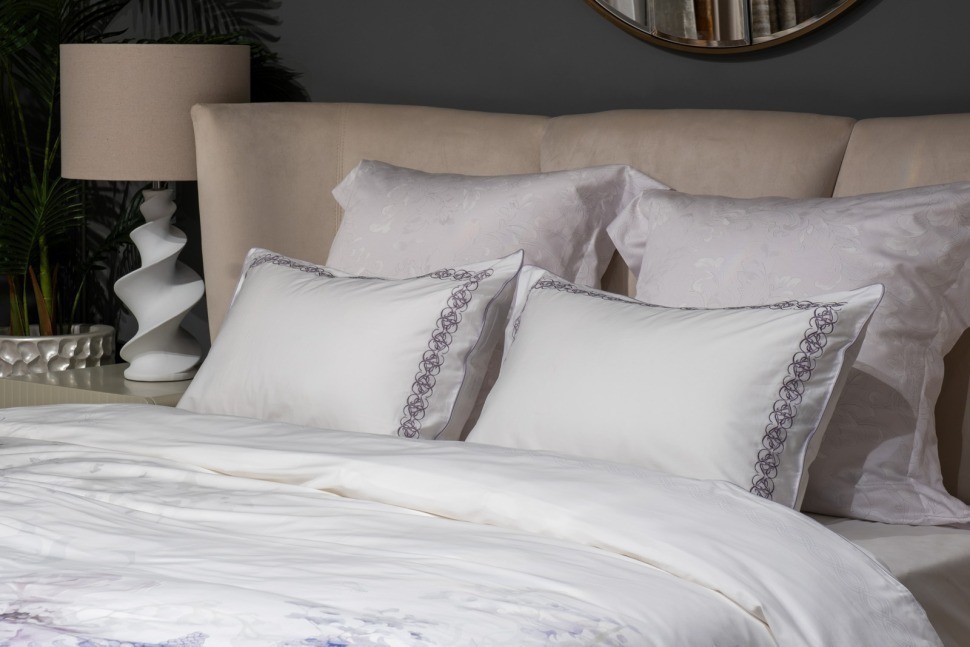 Комплект наволочек сатин вышивка Фиори,сиренево-белый, 50*70см (2шт) (TT-00015273)