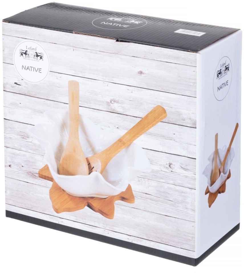 Салатник lefard "native" 24 см с ложкой и вилкой на дерев. подставке (587-186)