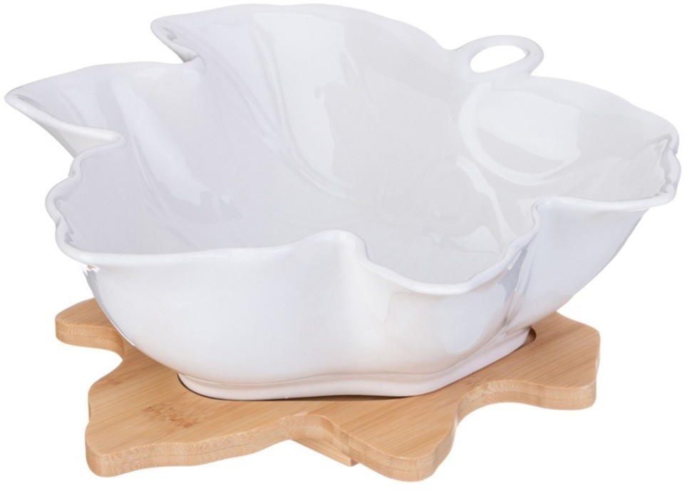 Салатник lefard "native" 24 см с ложкой и вилкой на дерев. подставке (587-186)