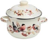 Кастрюля agness эмалированная с эмал.крышкой серия &quot;снегири&quot;, 2.0 л, 18*11 см (934-746)