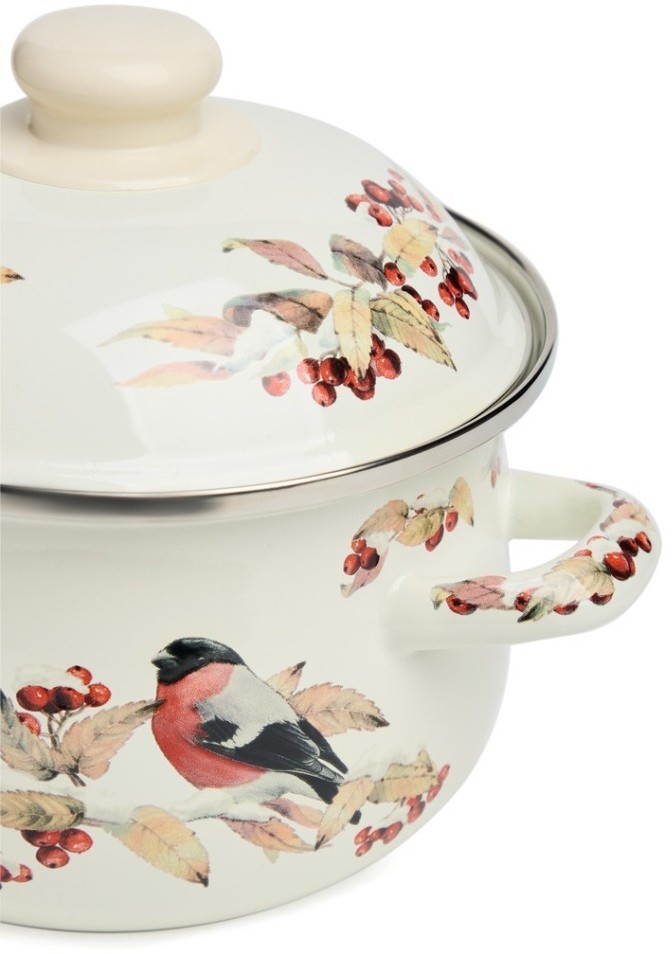 Кастрюля agness эмалированная с эмал.крышкой серия "снегири", 2.0 л, 18*11 см (934-746)