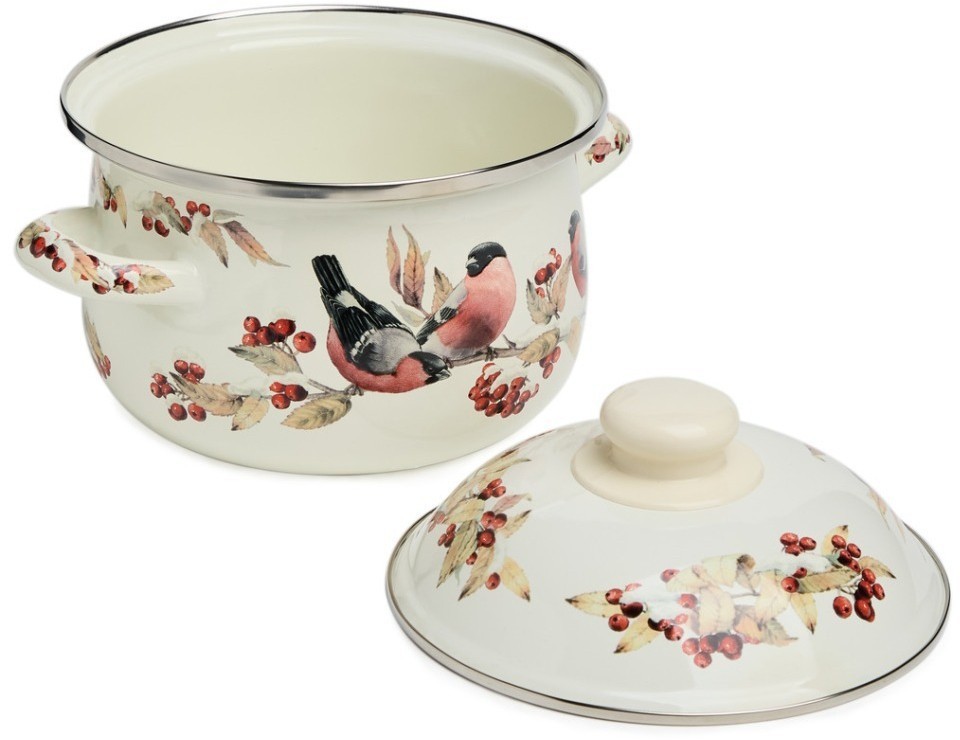 Кастрюля agness эмалированная с эмал.крышкой серия "снегири", 2.0 л, 18*11 см (934-746)