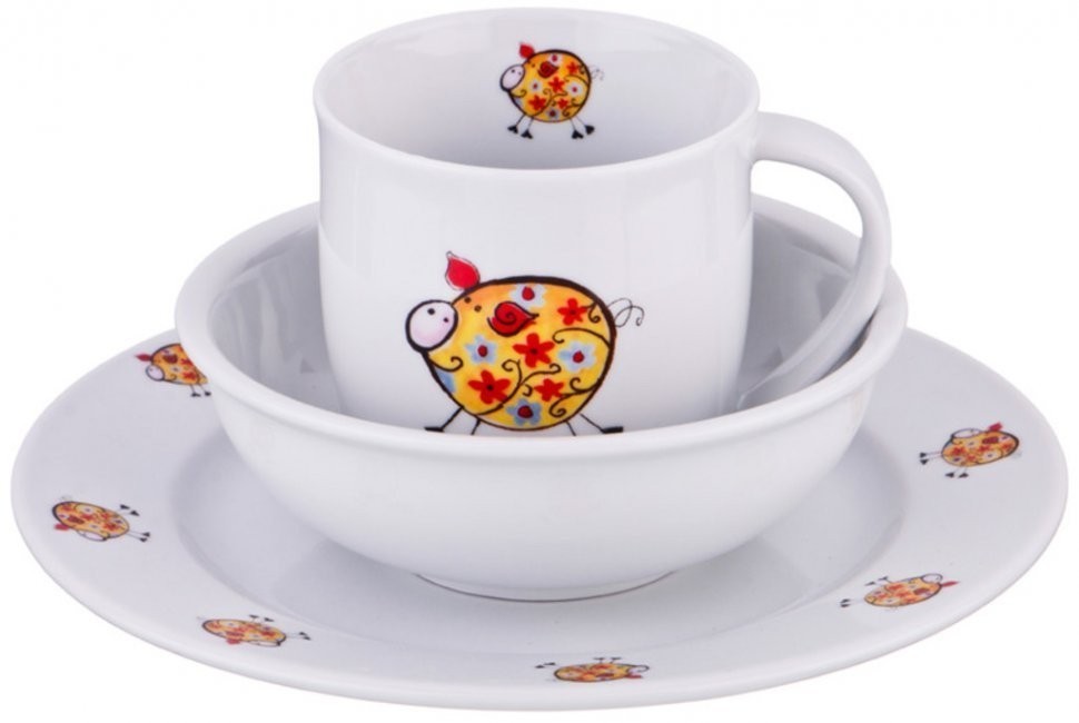 Набор посуды на 1 персону 3 пр.: кружка 300мл+тарелка 21,5см + салатник 15см. DUBI (606-838)