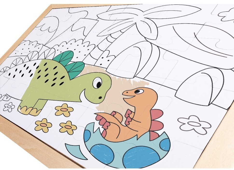 Пазл для детей "Динозавры" 2в1 (пазл и раскраска в рамке), серия "Умняша" (E1641_HP)