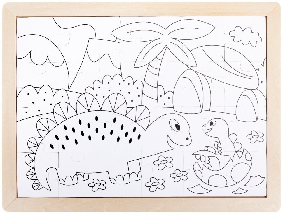 Пазл для детей "Динозавры" 2в1 (пазл и раскраска в рамке), серия "Умняша" (E1641_HP)