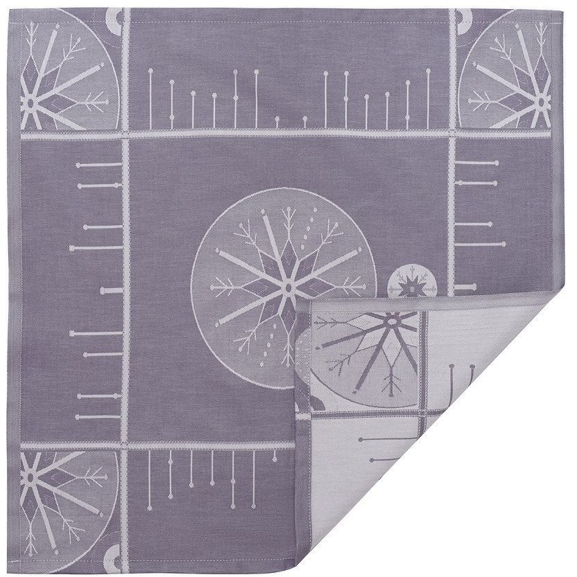 Салфетка из хлопка фиолетово-серого цвета с рисунком Ледяные узоры, new year essential, 53х53см (72155)