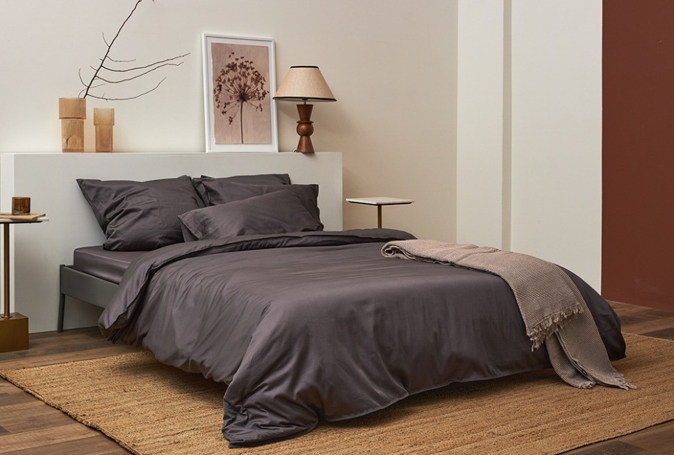 Комплект постельного белья из премиального сатина темно-серого цвета из коллекции essential, 150х200 см (78458)