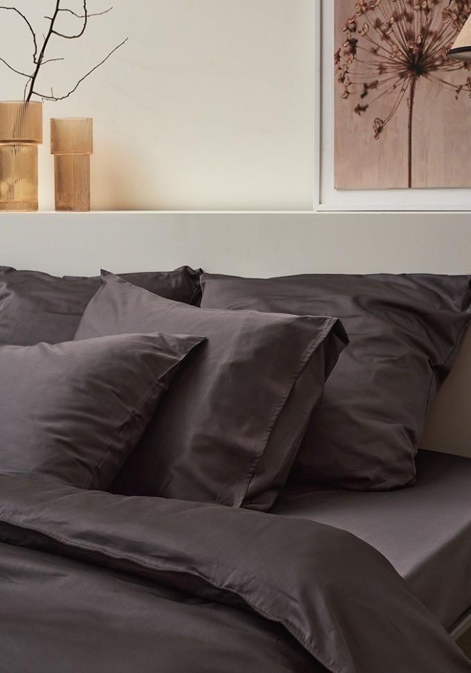 Комплект постельного белья из премиального сатина темно-серого цвета из коллекции essential, 150х200 см (78458)