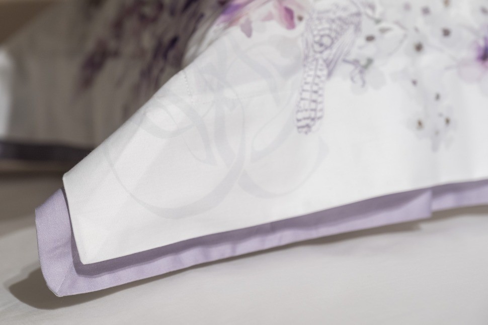 Комплект постельного белья сатин принт Фиори,сиренево-белый,145*210- 1шт,50*70 -2шт (TT-00015272)