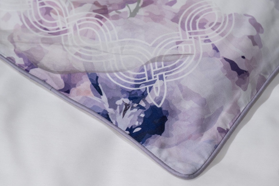 Комплект постельного белья сатин принт Фиори,сиренево-белый,145*210- 1шт,50*70 -2шт (TT-00015272)