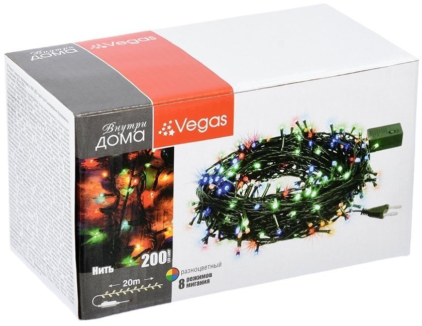 Светодиодная гирлянда для дома (мультиколор) Vegas Нить 200 LED, 20 м, 220V 55067 (69143)