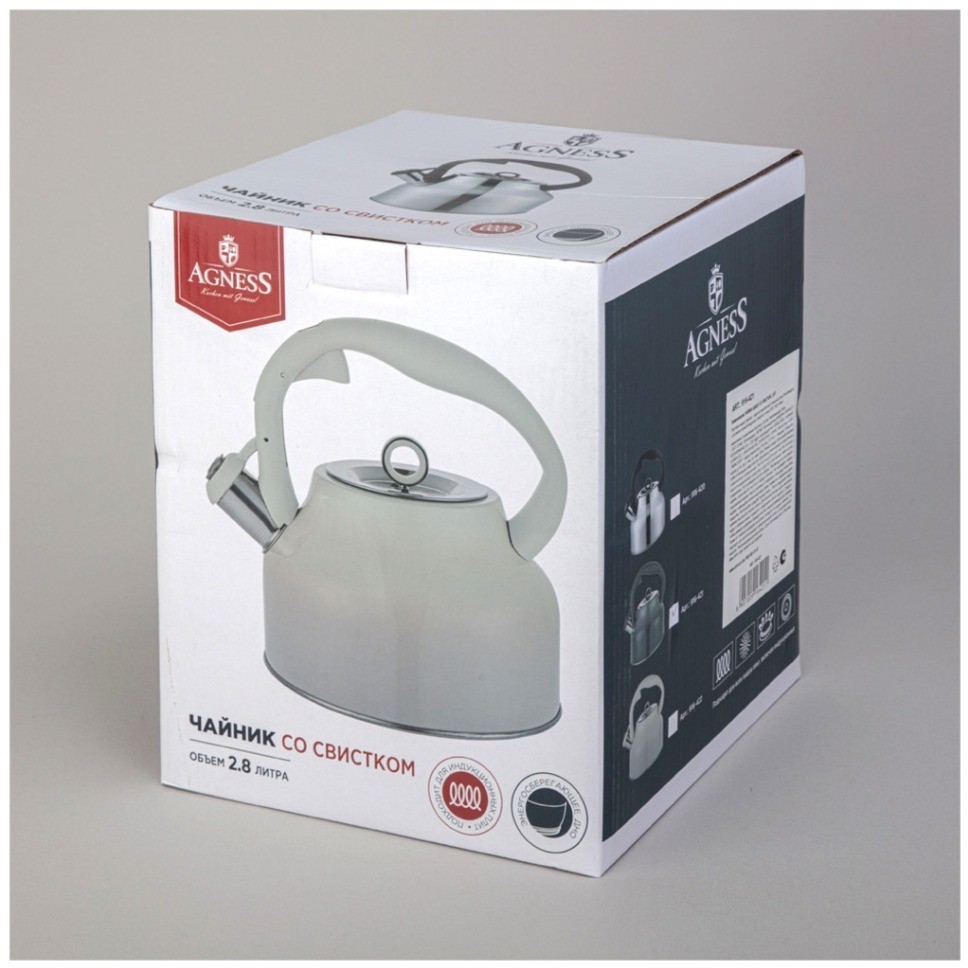 Чайник agness со свистком, 2,8 л, индукция, цвет - серый градиент (916-421)
