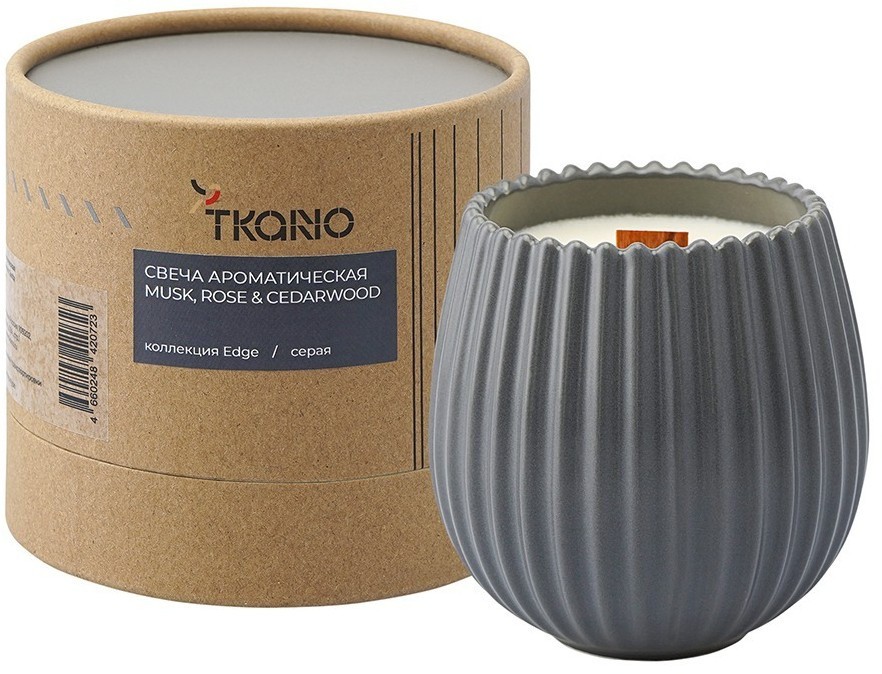 Свеча ароматическая с деревянным фитилём musk, rose & cedarwood из коллекции edge, серый, 60 ч (75690)