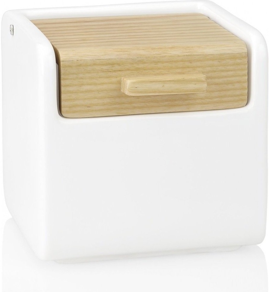 Andrea House Солонка белая керамика и бамбук CC66142