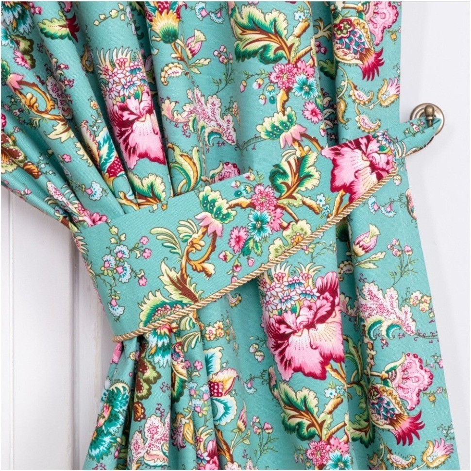 Штора кухонная  из 2шт "райский сад" 140х180см 100% х/б,бирюза SANTALINO (850-818-14)