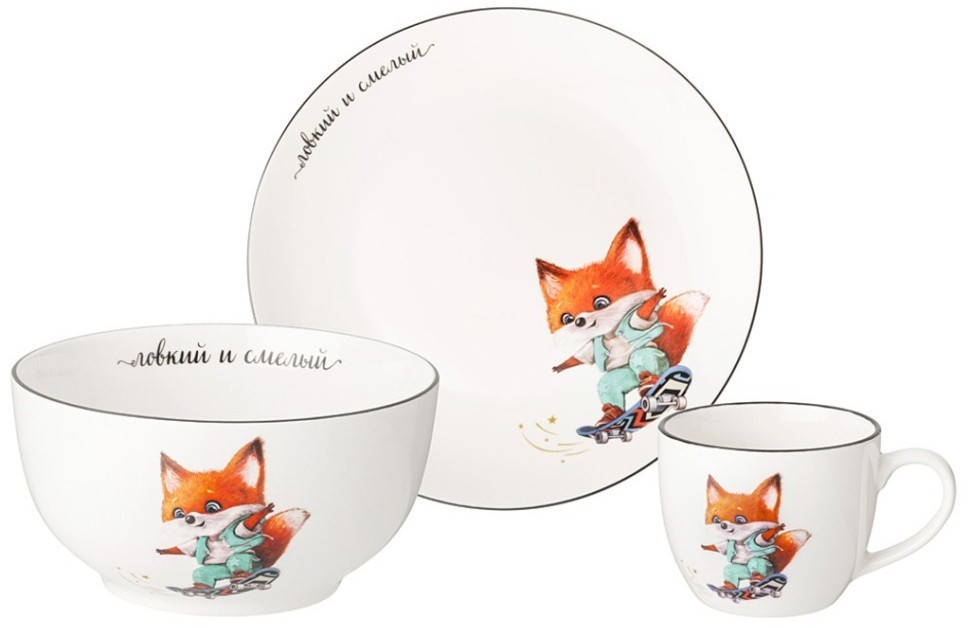 Набор посуды lefard ловкий и смелый, 3 пр.: салатник 470мл, тарелка 20см, кружка 220мл (260-945)