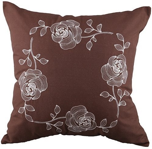 Декоративная подушка 45*45 см" розы ", вышивка,лен коричневый SANTALINO (703-691-05)