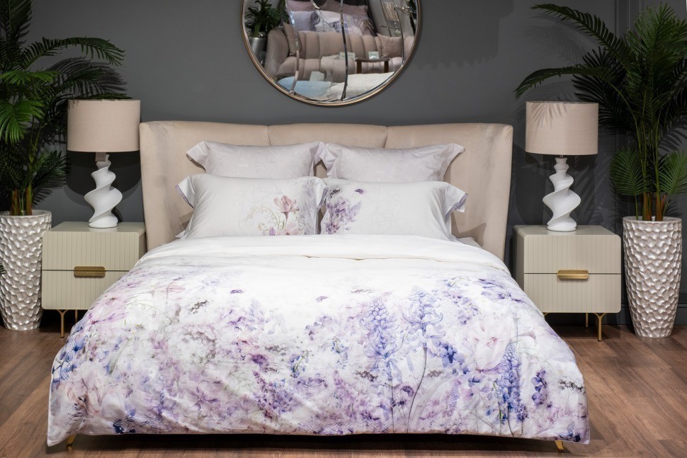 Комплект постельного белья сатин принт Фиори,сиренево-белый,200*220- 1шт,50*70 -2шт (TT-00015271)