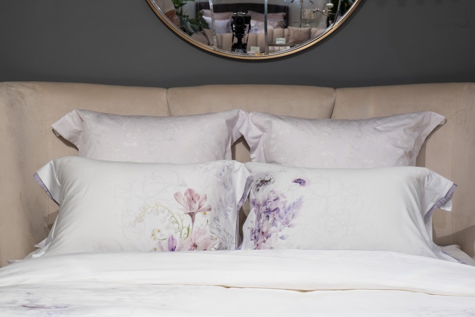 Комплект постельного белья сатин принт Фиори,сиренево-белый,200*220- 1шт,50*70 -2шт (TT-00015271)