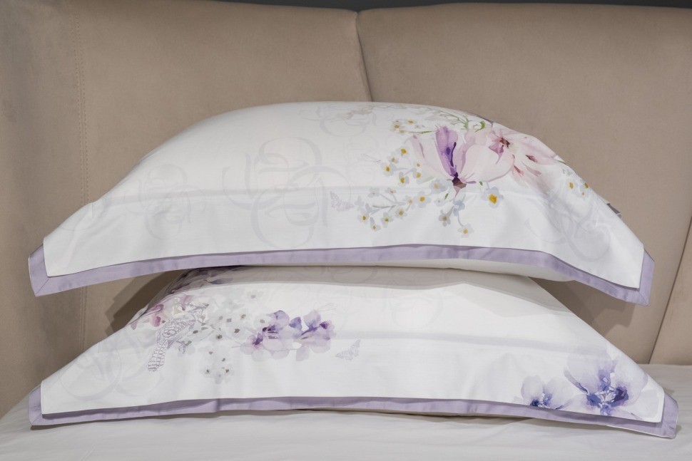 Комплект постельного белья сатин принт Фиори,сиренево-белый,200*220- 1шт,50*70 -2шт (TT-00015271)