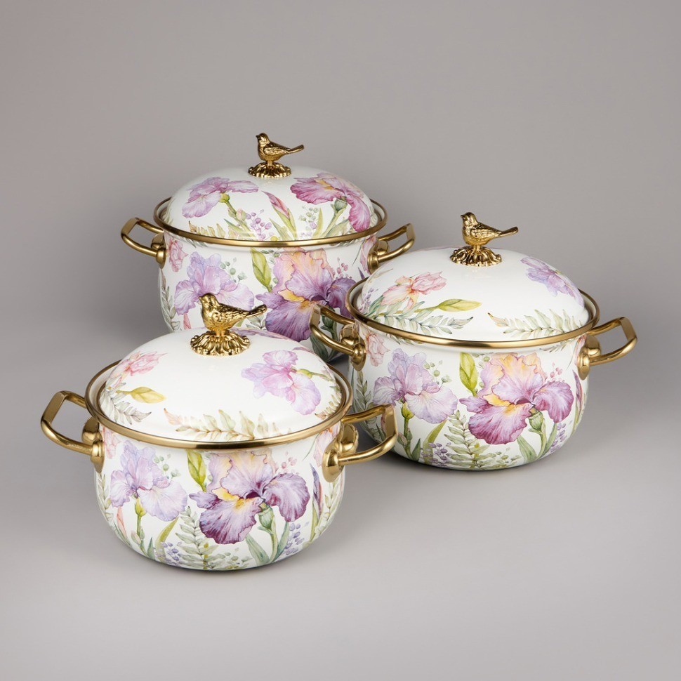 Набор кастрюль agness эмалированных серия "irises", 6пр. 2,1л, 2,8л и 3,8л (950-607)