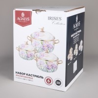 Набор кастрюль agness эмалированных серия &quot;irises&quot;, 6пр. 2,1л, 2,8л и 3,8л (950-607)
