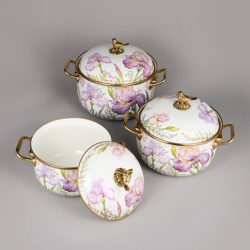 Набор кастрюль agness эмалированных серия "irises", 6пр. 2,1л, 2,8л и 3,8л (950-607)