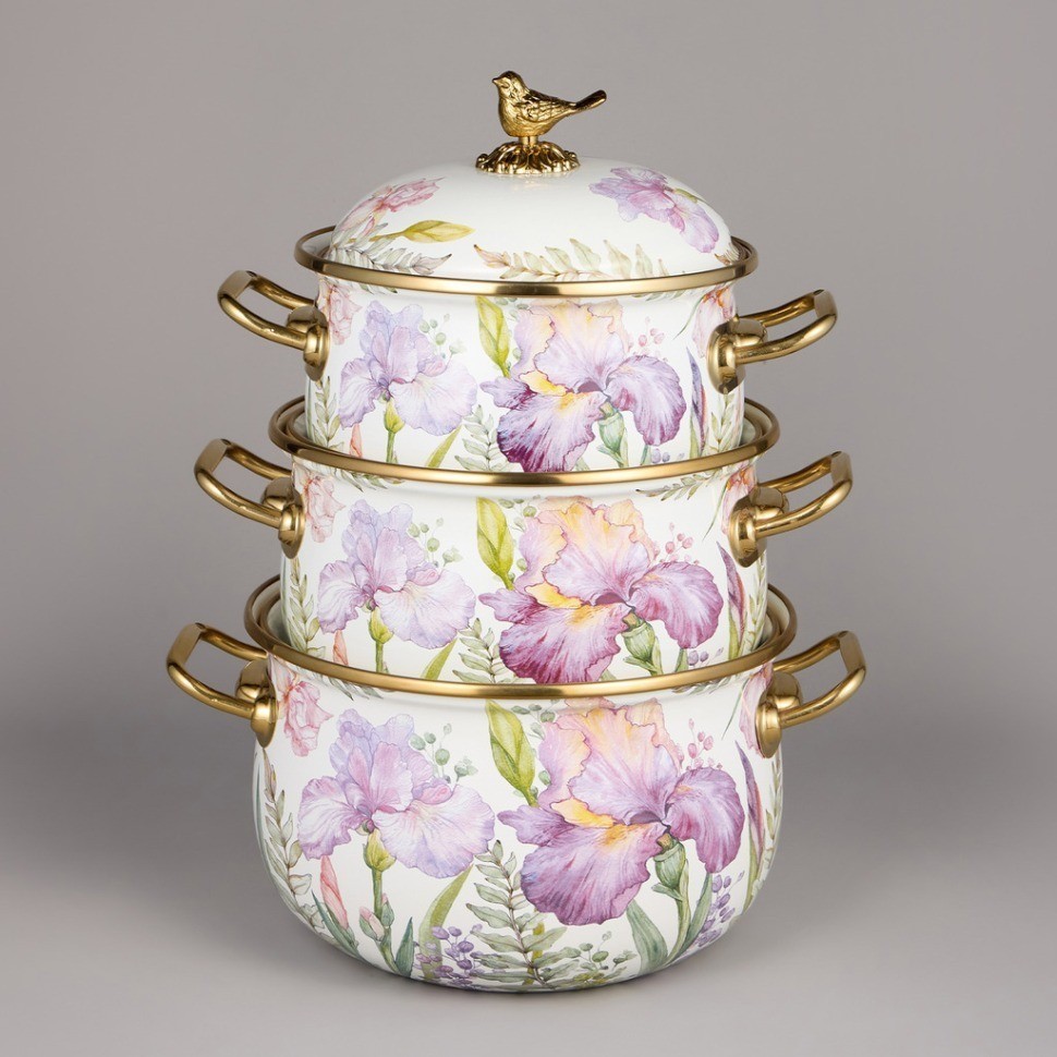Набор кастрюль agness эмалированных серия "irises", 6пр. 2,1л, 2,8л и 3,8л (950-607)
