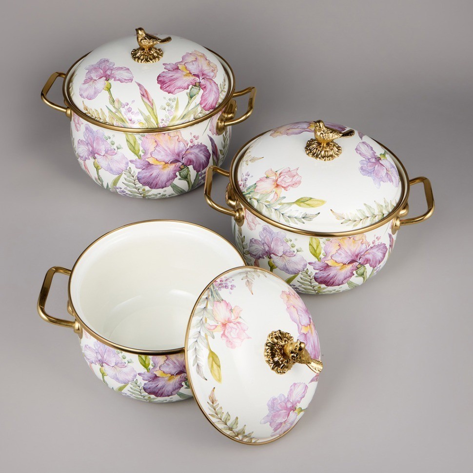Набор кастрюль agness эмалированных серия "irises", 6пр. 2,1л, 2,8л и 3,8л (950-607)