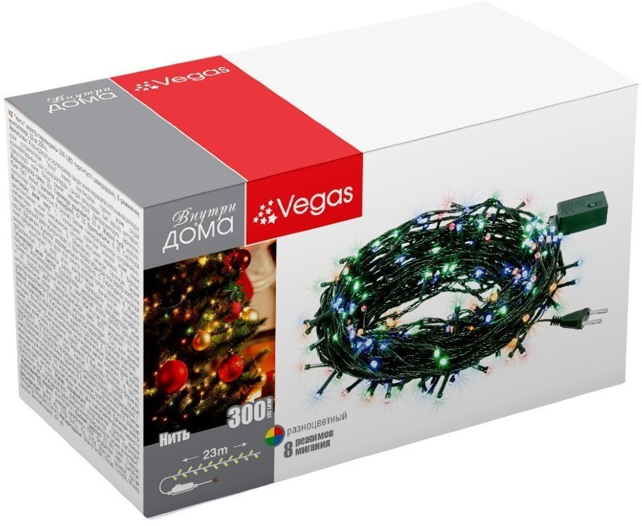 Светодиодная гирлянда для дома (мультиколор) Vegas Нить 300 LED, 23 м, 220V 55070 (69145)
