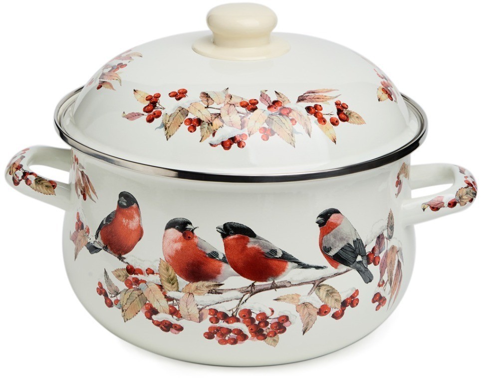 Кастрюля agness эмалированная с эмал.крышкой серия "снегири", 3.6 л, 22*13 см (934-748)