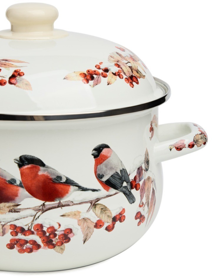 Кастрюля agness эмалированная с эмал.крышкой серия "снегири", 3.6 л, 22*13 см (934-748)