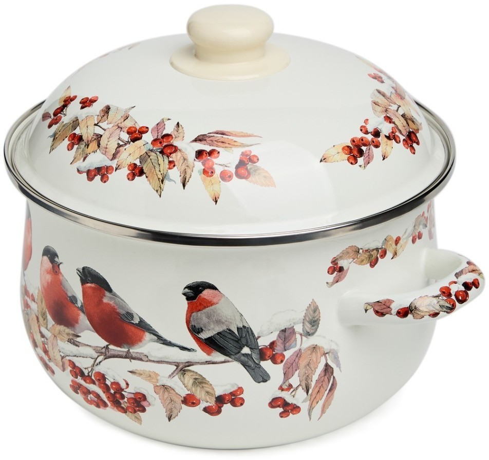 Кастрюля agness эмалированная с эмал.крышкой серия "снегири", 3.6 л, 22*13 см (934-748)