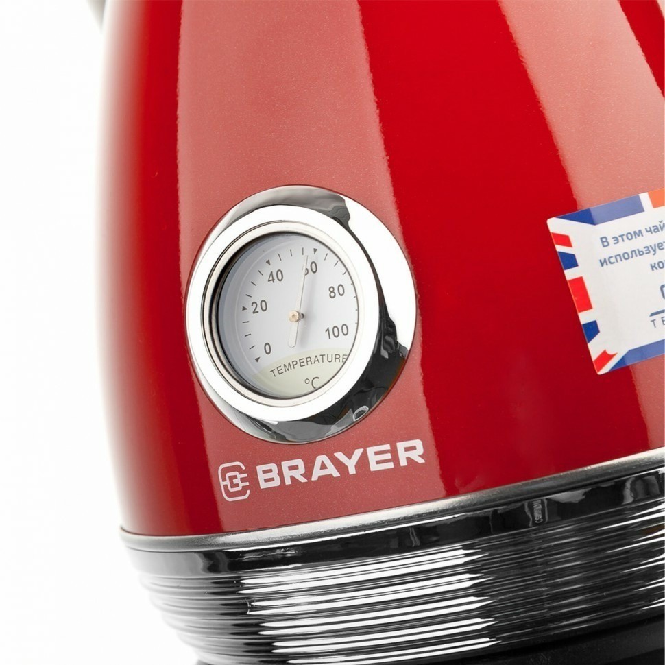 Чайник с термометром BRAYER BR1007RD 1,7 л 2200 Вт закр нагр элемент сталь красный 456049 (94099)