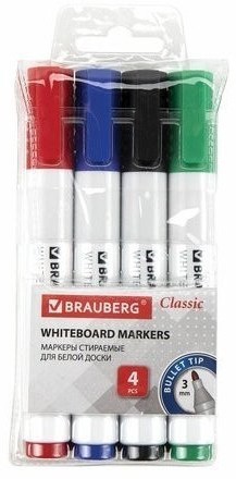 Маркеры для доски Brauberg Classic 3 мм 4 цвета 152117 (4) (86687)
