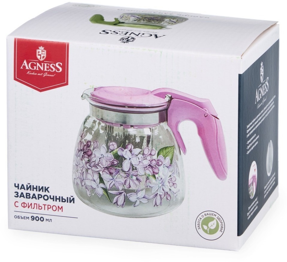 Заварочный чайник agness с фильтром "парижские коты"  900 мл. (885-118)