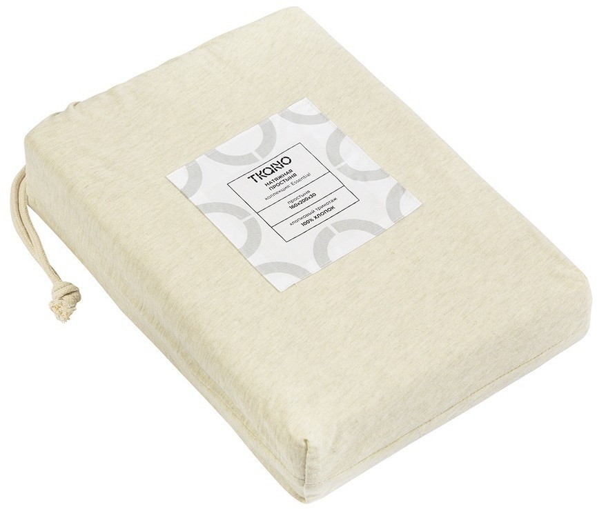 Простыня на резинке из хлопкового трикотажа серо-бежевого цвета из коллекции essential, 160х200х30 см (76108)