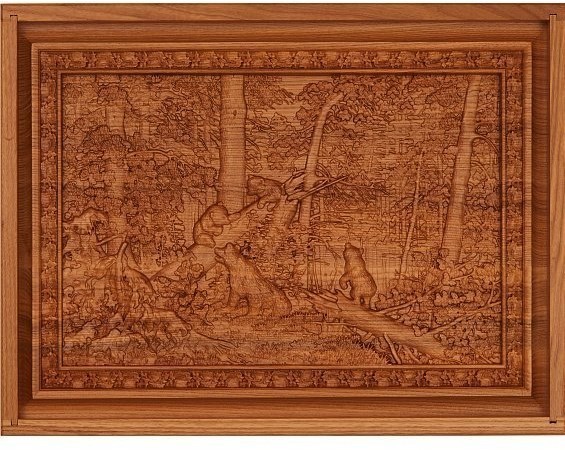 Лото в резной шкатулке из мореного ясеня "Утро в сосновом лесу" (29966)