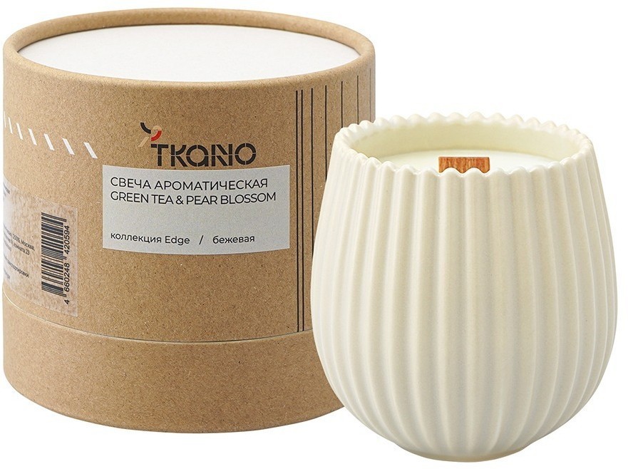 Свеча ароматическая с деревянным фитилём green tea & pear blossom из коллекции edge, бежевый, 60 ч (75677)