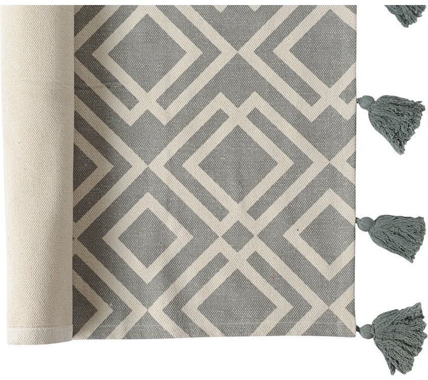 Ковер из хлопка с этническим узором Ромбы и кисточками из коллекции ethnic, 70х160 см (69445)