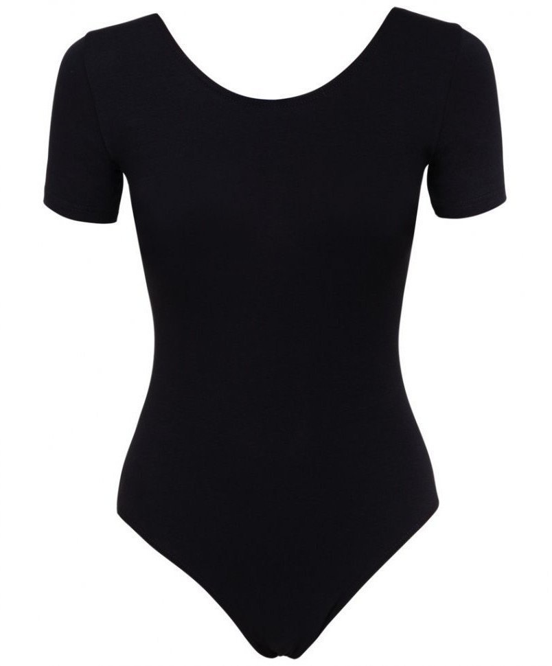 Купальник гимнастический AA-140, с коротким рукавом, хлопок, черный (36-42) (596395)