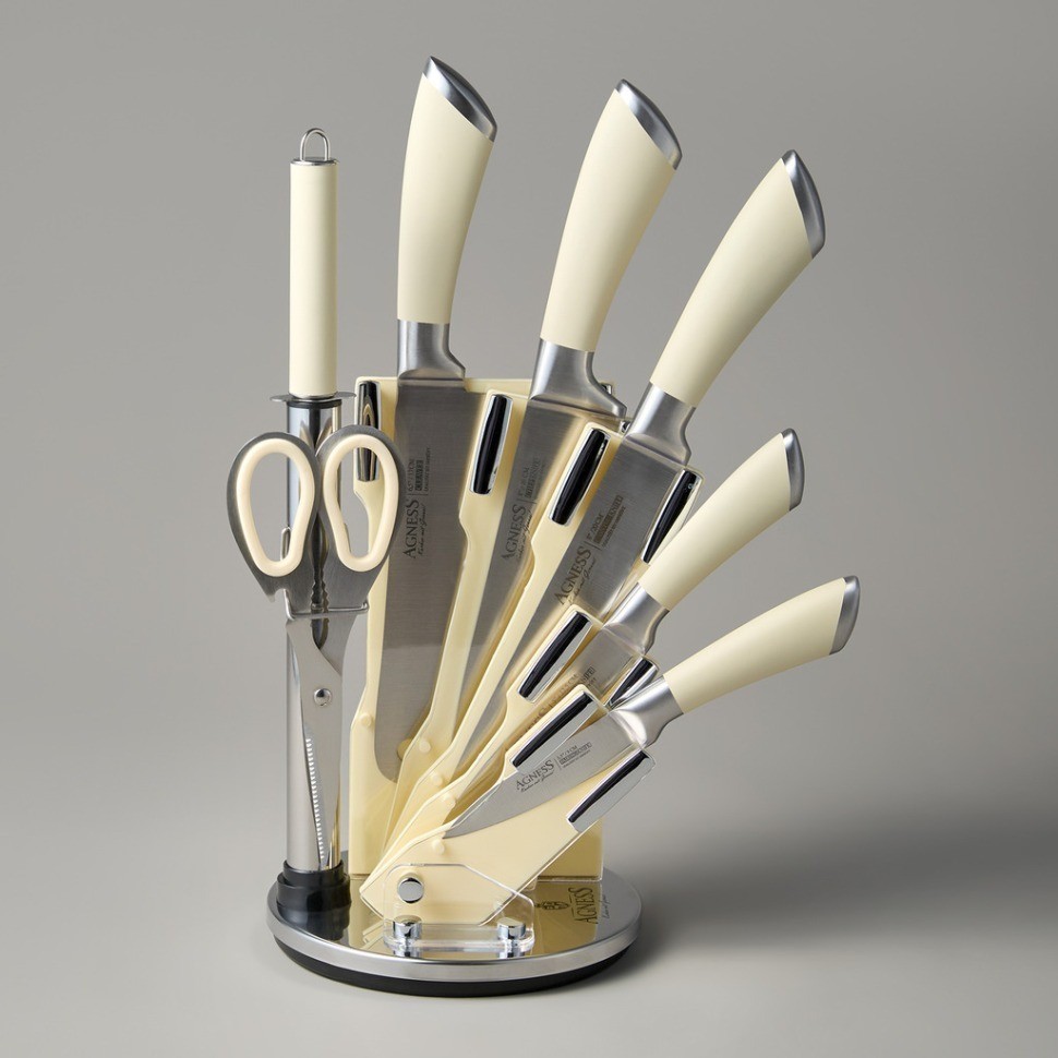 Набор ножей agness нжс  на пластиковой вращающейся подставке 8 пр. (911-502)