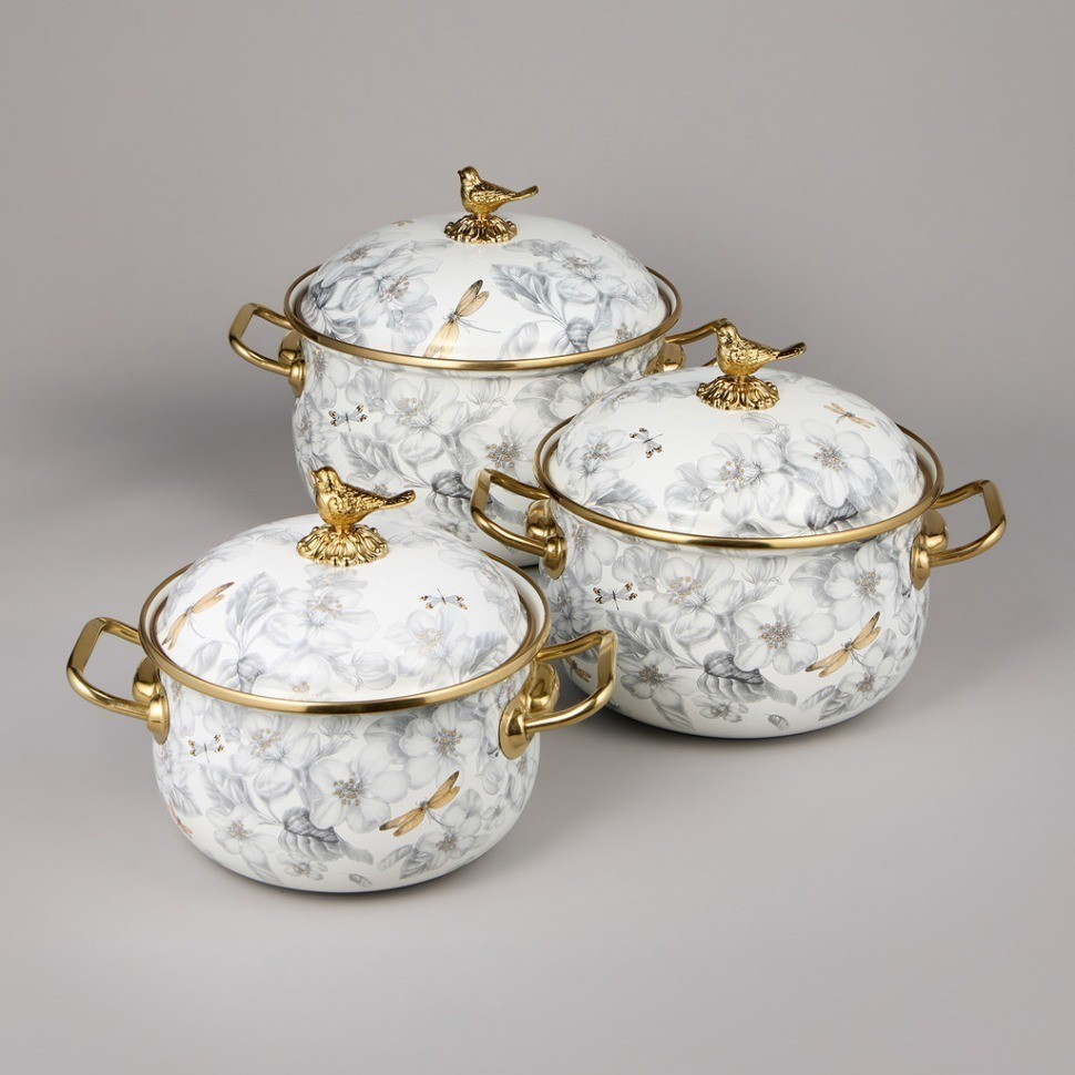 Набор кастрюль agness эмалированных серия "яблоневый сад", 6пр. 2,1л, 2,8л и 3,8л (950-606)