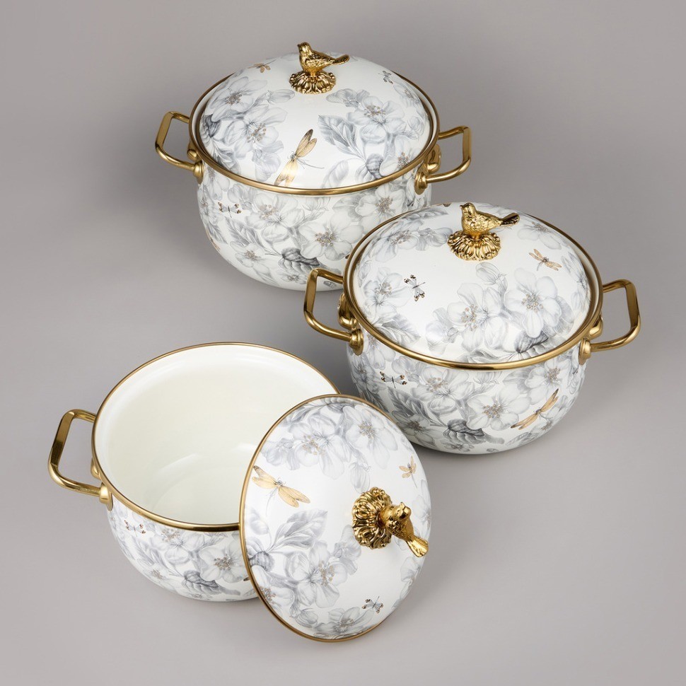 Набор кастрюль agness эмалированных серия "яблоневый сад", 6пр. 2,1л, 2,8л и 3,8л (950-606)