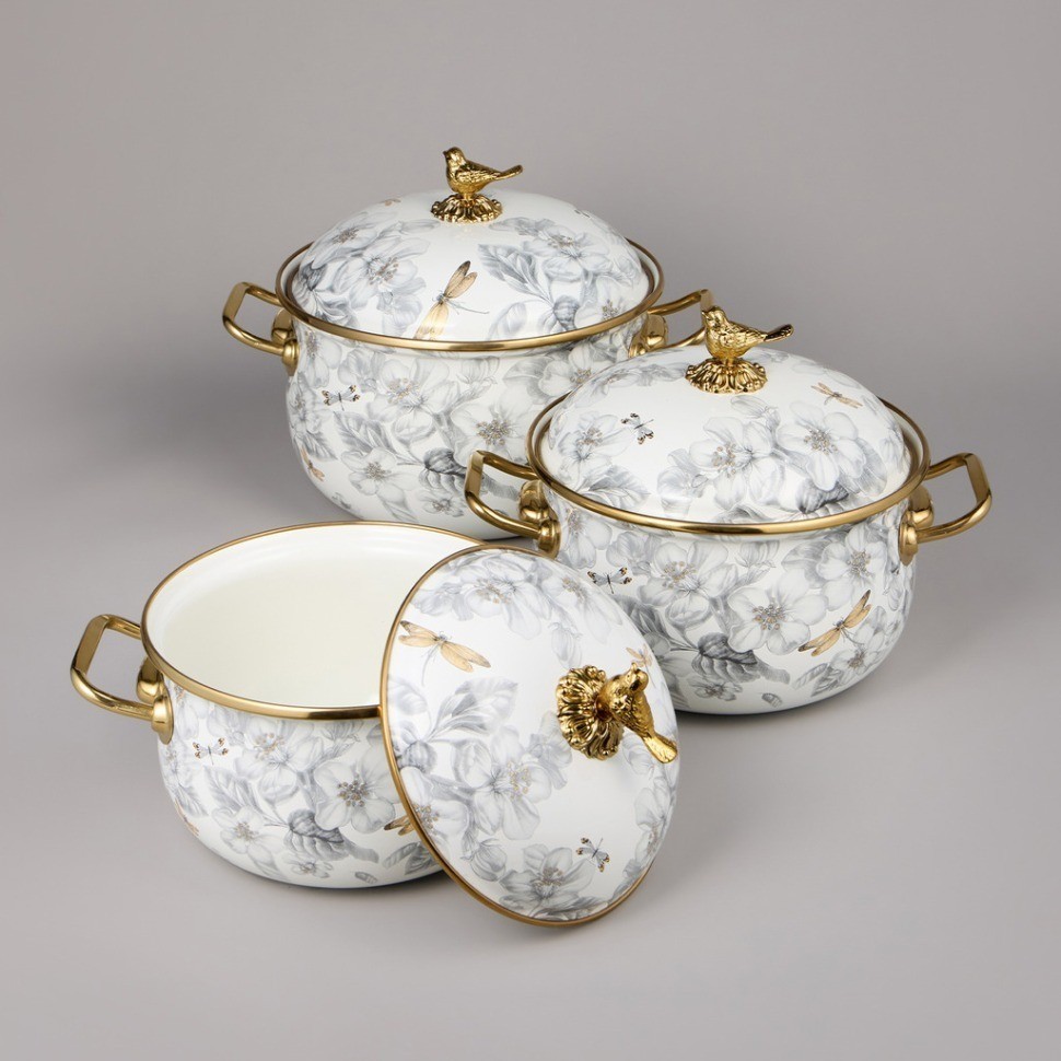 Набор кастрюль agness эмалированных серия "яблоневый сад", 6пр. 2,1л, 2,8л и 3,8л (950-606)